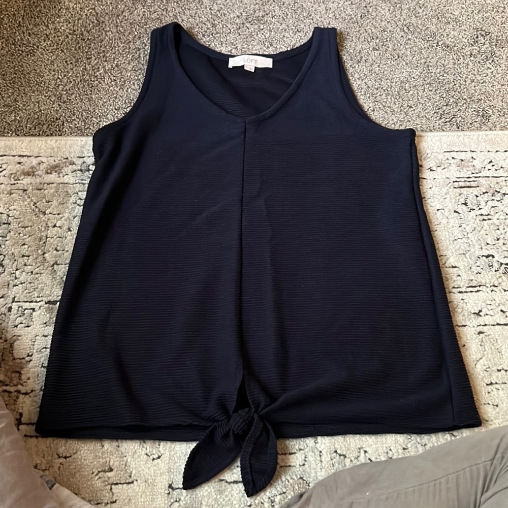 Ann Taylor Navy V-Neck Sleeveless with Tie, Small